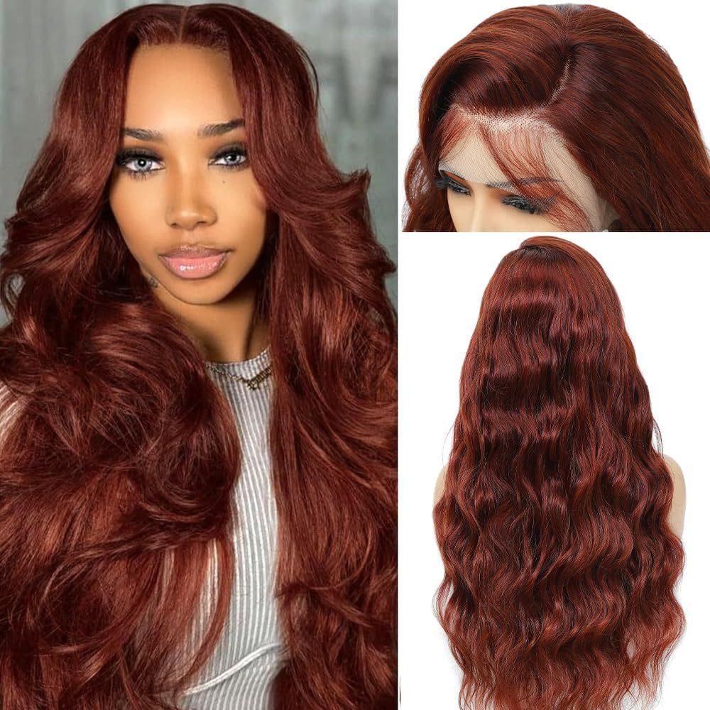 Perucas frontais de renda Boumon, marrom avermelhado, cabelo humano, 22"