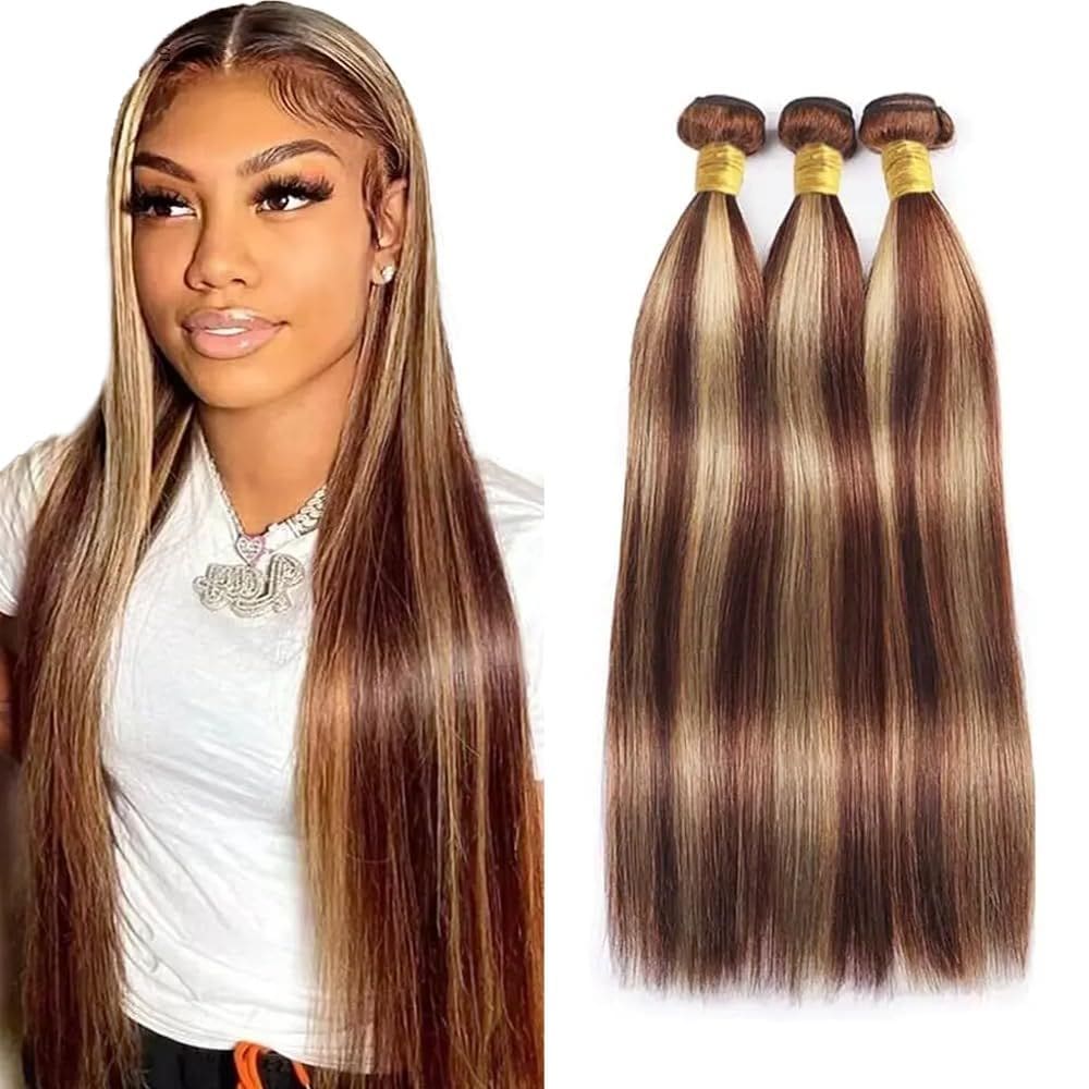 Pacote de cabelo AuokMar P33/613 Highlight Straight 300g 20cm 22cm 24cm