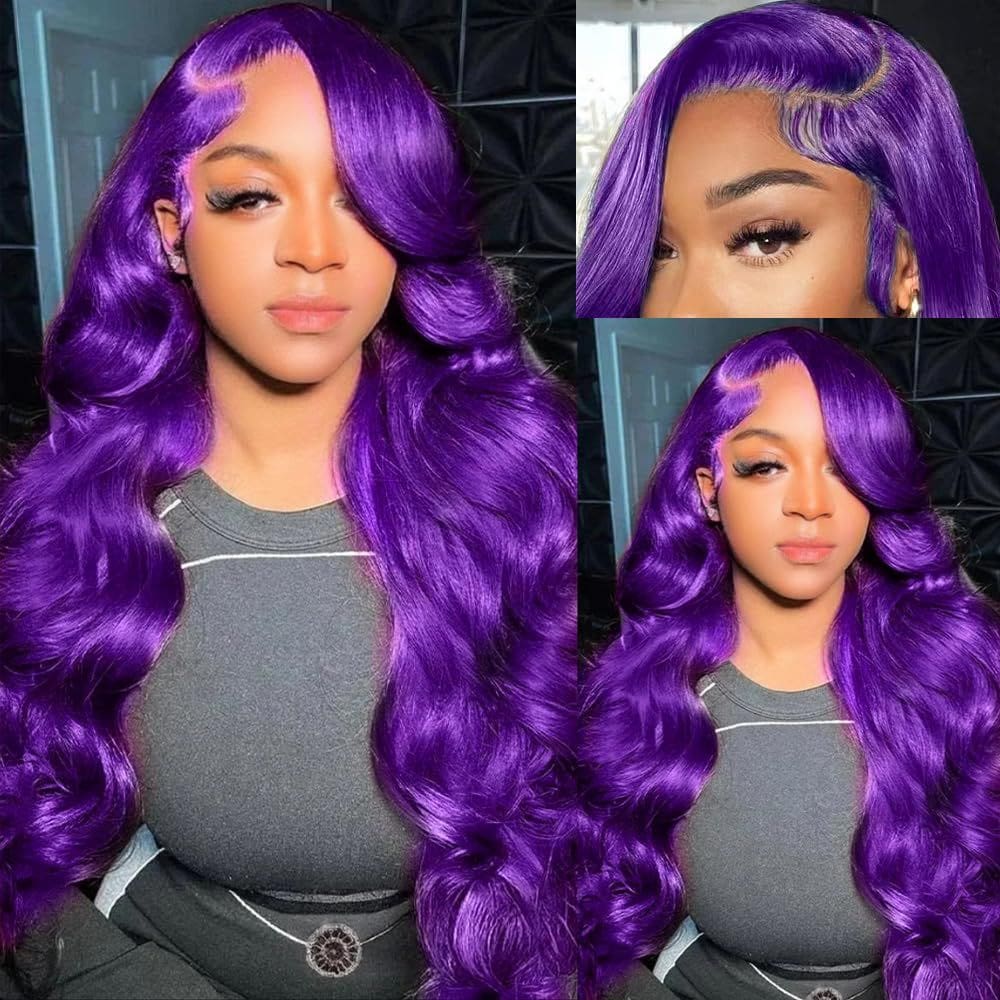 Peruca XIAPAY Purple Body Wave 100% cabelo humano 50 cm com cabelo de bebê