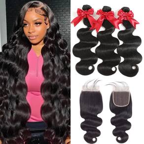 Pacotes de cabelo YIBUSI 12A Brazilian Body Wave 14 16 18 com fecho