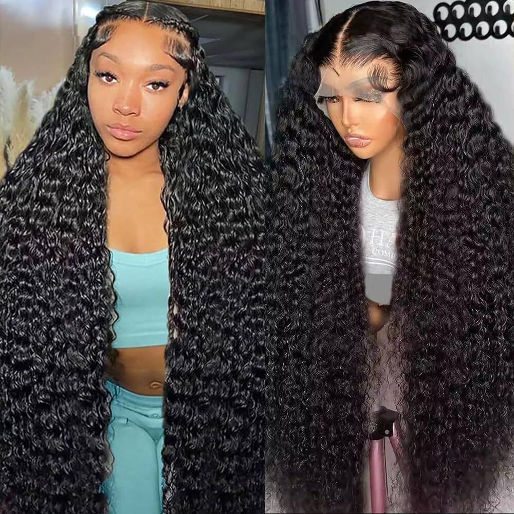 Peruca frontal FYKD Deep Wave 13x6 HD Transparente 200% de densidade