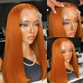 Peruca FFEGG Bob Orange Ginger 100% cabelo humano virgem 25cm