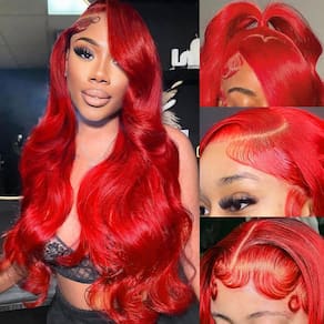 Peruca frontal de renda KEKEYY, cabelo humano vermelho de 22 polegadas, 200% de densidade