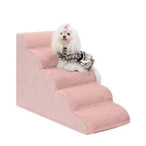 Escadas para cães Vfrog Curved de 5 degraus para camas altas 56 cm H rosa