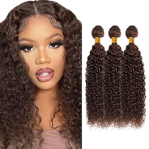 Pacotes de cabelo WuvusNM Brown Kinky Curly 3 pacotes #4 20-26cm