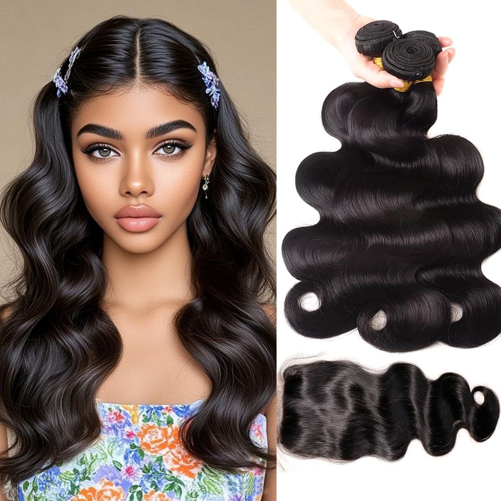 Pacotes de cabelo com fecho Chikamlty Body Wave 3 Bundles