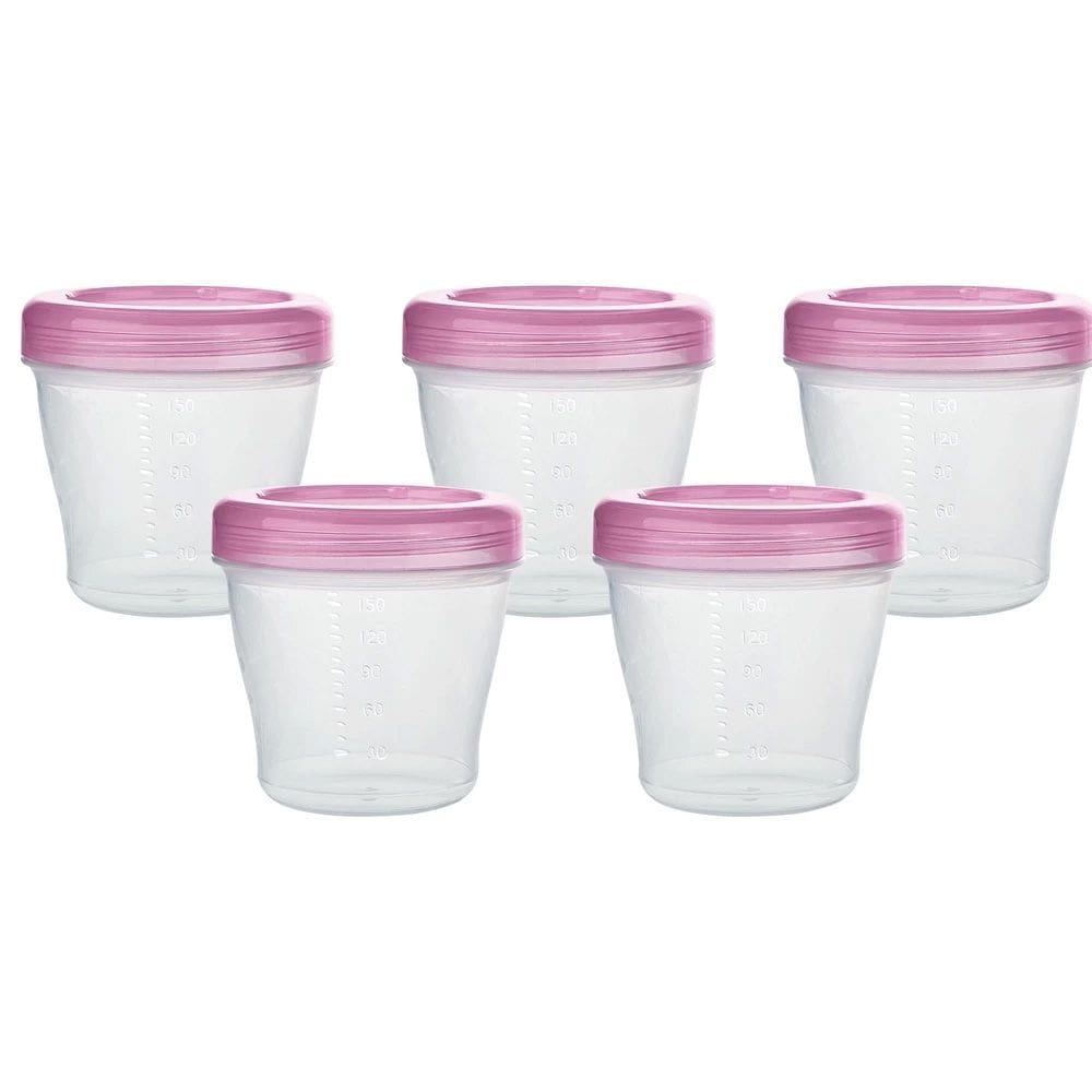 Kit 5 Potes Para Papinhas e Leite Materno Rosa 150ml Kababy
