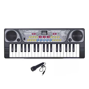 Teclado Infantil Karaokê Microfone Brinquedo Divertido Preto