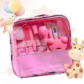 Kit Higiene Bebê Rosa Aspirador Nasal Bolsa Cortador
