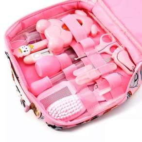 Kit Higiene Bebê Rosa Aspirador Nasal Bolsa Pente Termômetro