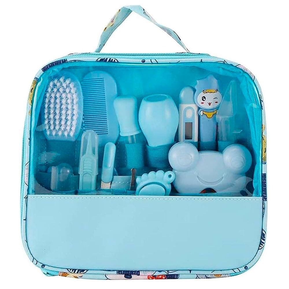 Kit Higiene Bebê Azul Aspirador Nasal Escova Tesoura