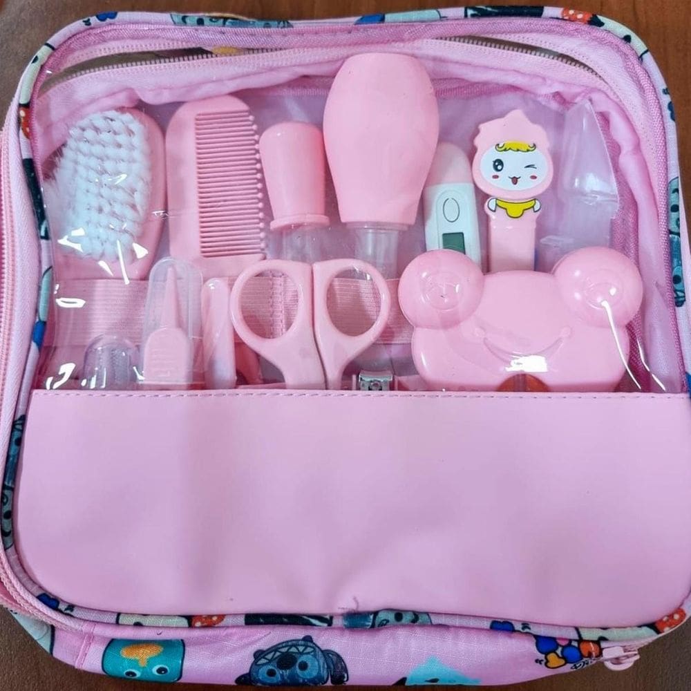 Kit Higiene Infantil Bebê Rosa Aspirador Nasal Bolsa