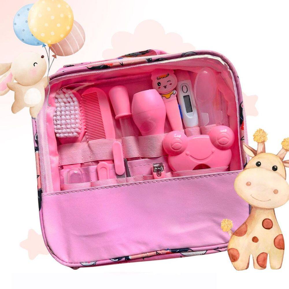 Kit Higiene Infantil Bebê Rosa Aspirador Nasal Bolsa
