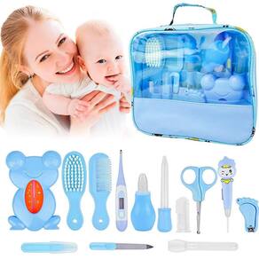 Kit Higiene Bebê Azul Aspirador Nasal Bolsa Cortador