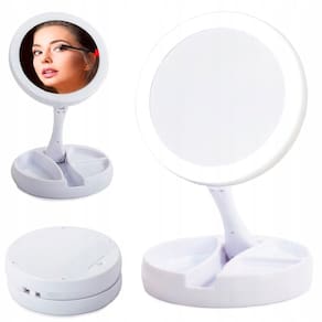 Espelho De Bolsa Dupla Face Led Zoom 10X Perfeito Maquiagem