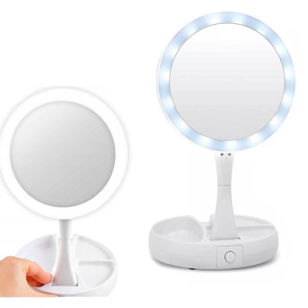 Espelho Iluminado Led Dobrável Portátil Perfeito Maquiagem