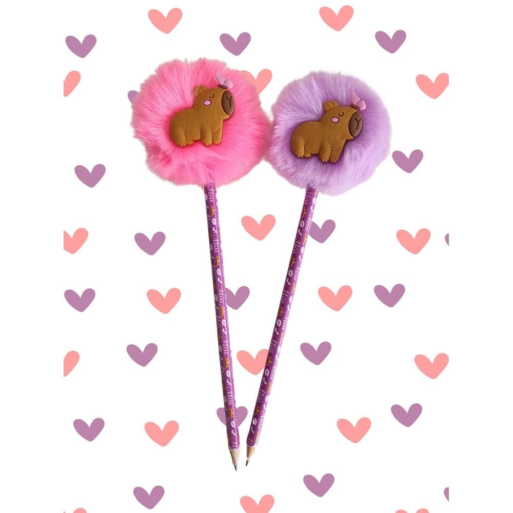 02 Lapis Pompom Capivara Capibara caneta esferografica material escolar fofo papelaria kawai fofa