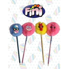 02 Lápis Pompom Fini bala fini caneta esferografica material escolar fofo papelaria kawai fofa