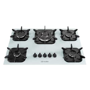 Cooktop à Gás Mueller 5 bocas Tripla Chama Mesa Vidro Branco - Bivolt
