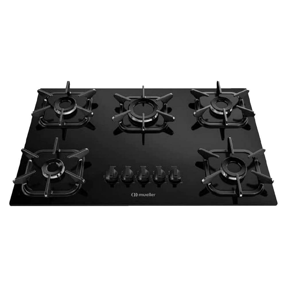 Cooktop à Gás Mueller 5 bocas Ultra Chama Mesa Vidro Preto - Bivolt
