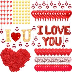 Conjunto de decoração de festa I LOVE YOU com letreiro iluminado e balões