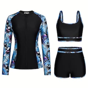 Proteção solar UV Rashguard Kate Kasin para mulheres Blue Leaf