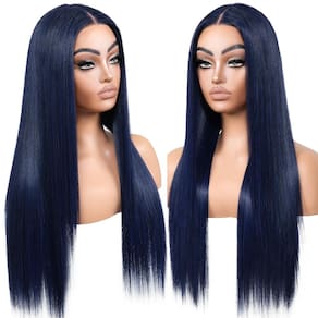Peruca frontal de renda ENCOUNTERU azul sintética longa 66 cm para mulheres