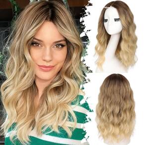 Peruca Eawwii Ombre Blonde curta ondulada de 18 polegadas sintética para mulheres