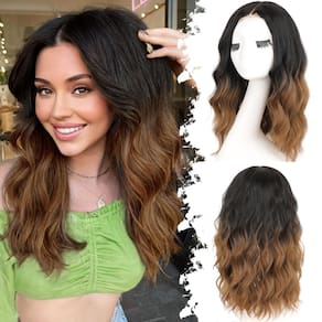 Peruca Eawwii Ombre Brown Short Wavy Bob Style Sintética 18 polegadas