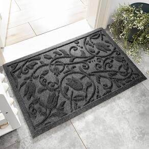 Capacho VivaNest Boho Grey Floral Leaves 60x90cm Borracha