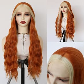 Perucas frontais de renda sintética WXHWCX, cabelo longo e ondulado de laranja