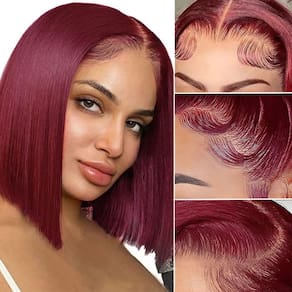 Peruca UTIDE 99J Burgundy Bob 25 cm, cabelo humano, renda frontal