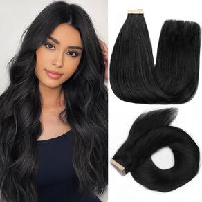Fita adesiva em extensões de cabelo YDDM 16 polegadas Jet Black 100% Remy Hair