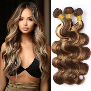 Pacotes de tecelagem de cabelo QEUOPE Highlight Body Wave P4/613 30 cm 35 cm 40 cm