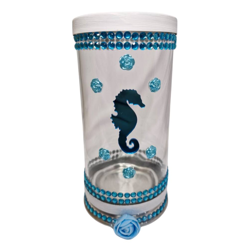 Porta Vela Iemanjá Mar Vidro e Alumínio 18 cm + Presente