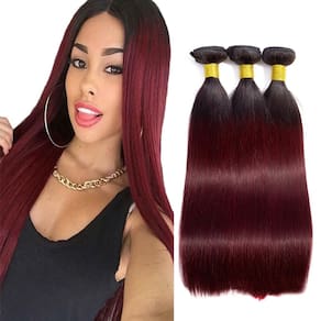 Extensões de cabelo Nuailisex Burgundy Ombre 1B99j Straight 30cm