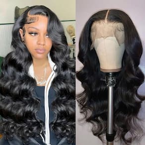 Peruca frontal de renda sintética Amarlis Glueless HD Lace 26" preta