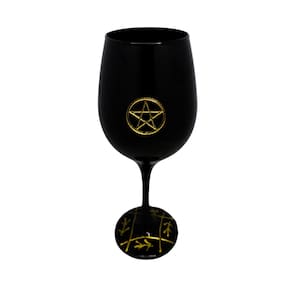 Taça Vidro Preta Pentagrama Wicca + Presente