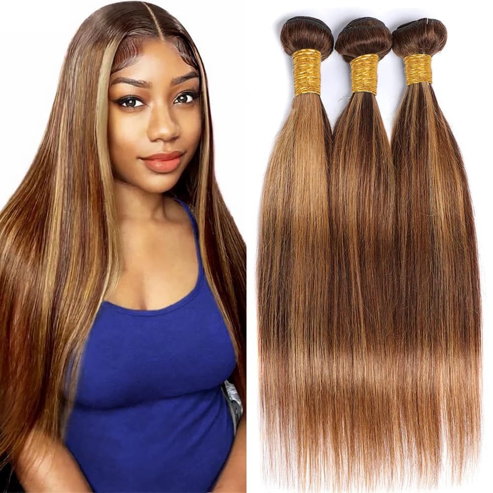 Pacotes de cabelo QEUOPE P4/27 Ombre Highlight Straight 8A