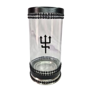 Porta Vela 7 Dias 18cm Vidro Exu Preto + Presente