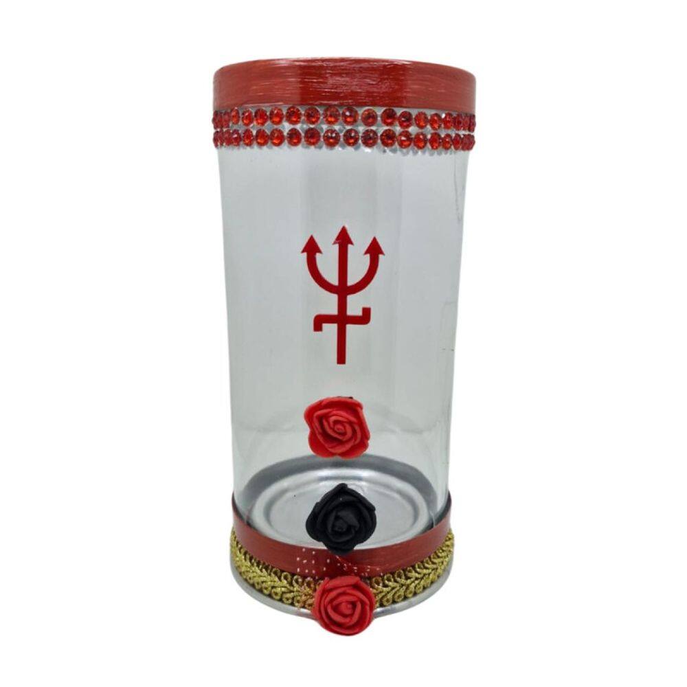 Porta Vela 7 Dias 18 cm Pomba Gira Vermelha Rosas + Presente