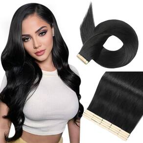 Fita adesiva em extensões de cabelo YNSNR 40 cm 20 unidades Jet Black Remy Hair