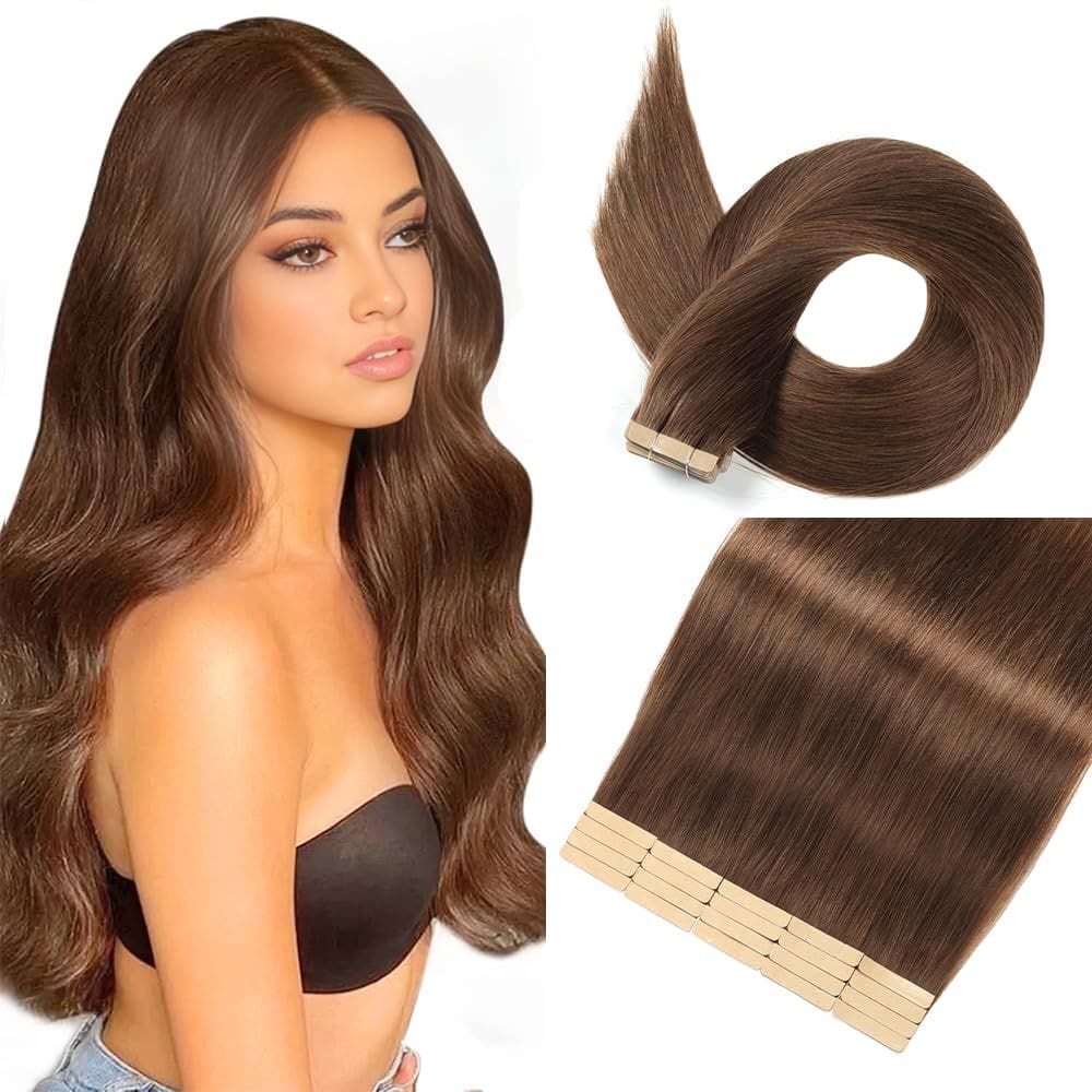 Fita adesiva em extensões de cabelo YNSNR 40 cm, 20 unidades, marrom chocolate