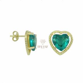 Brinco Folheado Ouro com Pedra de Vidro em Forma de Coração