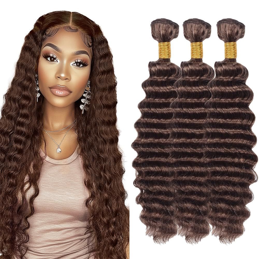 Pacotes de cabelo Dokksiiia Deep Wave Color 4 Dark Brown 35-45cm