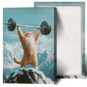 Arte de parede Funny Cat Heightlifting Gym Motivational 40x60cm