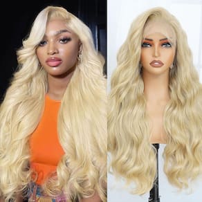 Peruca frontal de renda sintética Amarlis Blonde 13x6 Body Wave 66cm