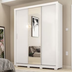 Guarda Roupa Casal 3 Portas Com Espelho E 2 Gavetas Vero Branco
