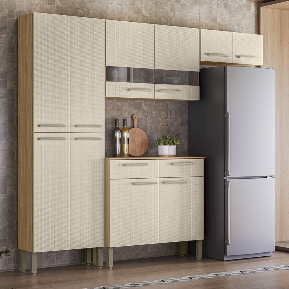 Armário De Cozinha Completa Mdf 10 Portas 2 Gavetas Nala Plus Freijó Soft