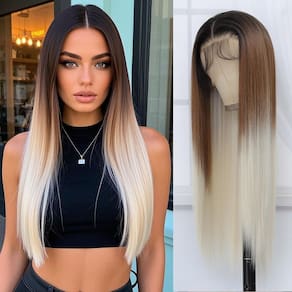 Peruca frontal de renda sintética Amarlis 13x6 66cm Ombre Brown Blonde